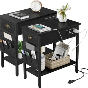 23 " Black End Side Table Living Room Set of 2