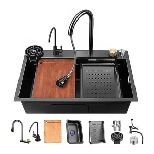 Black Bar Sink U-shaped Water Guide Workstation